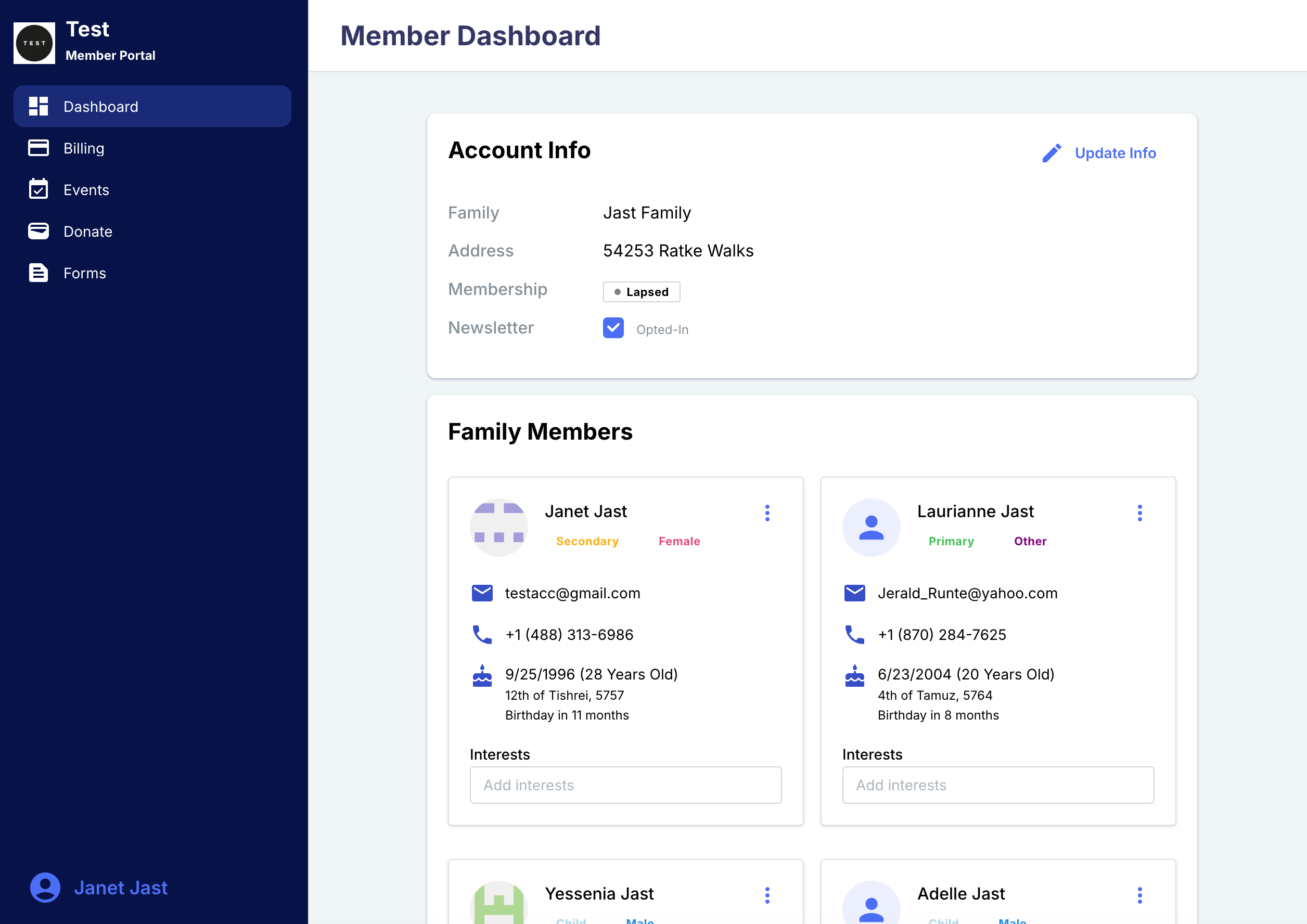 Member Portal Dashboard