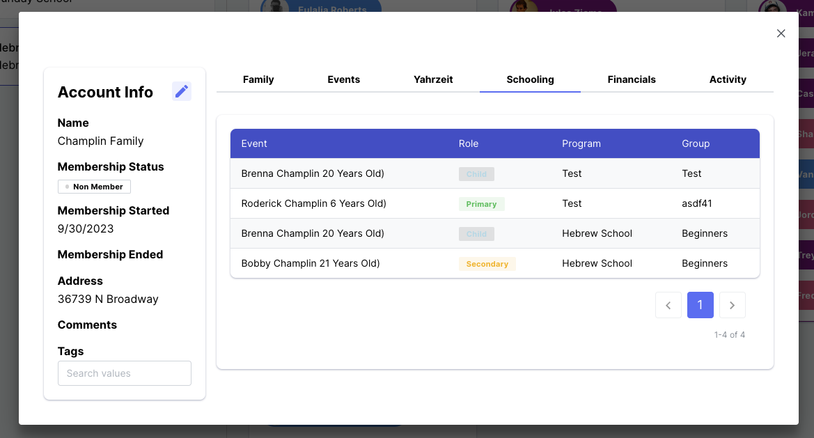 Family school programs tab