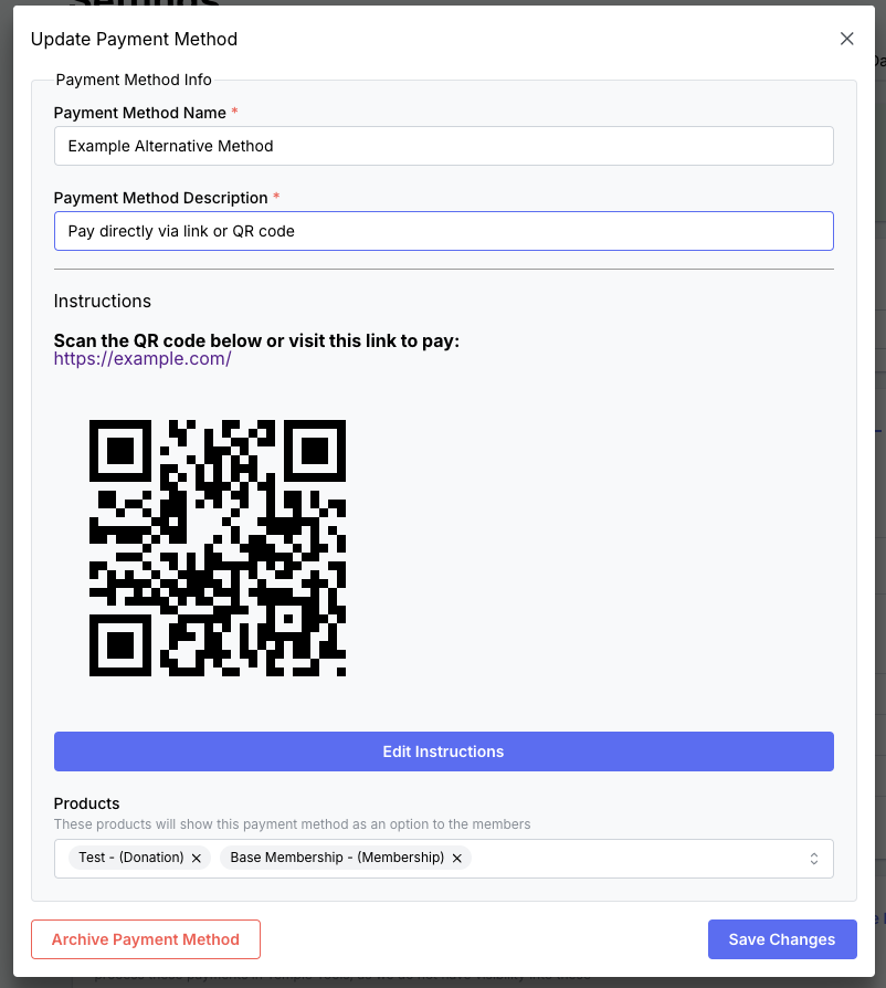 Custom payment methods